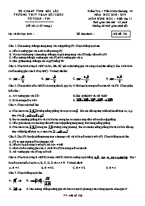 Đề kiểm tra 1 tiết giữa Chương III môn Hình học Lớp 11 - Mã đề 126 - Năm học 2018-2019 - Trường THPT Phan Bội Châu